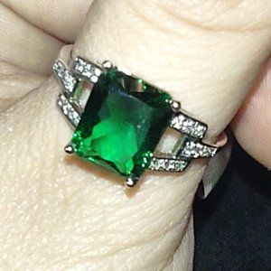 Sterling Silver CZ and Emerald Ring